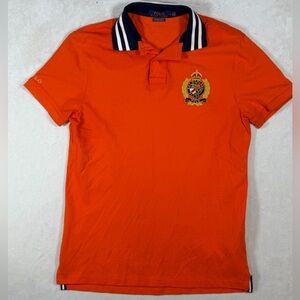 Polo Ralph Lauren M Custom Slim Fit Large Logo Embroidered Royal Crest Orange